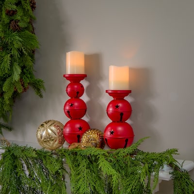 10-12.5" Metal Jingle Bells Candle Holder Set of 2