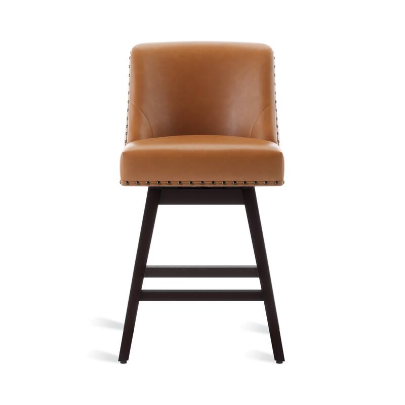 26 in. H Counter Height 360 Free Swivel Bar Stools Upholstered Wooden Counter Stools with Back