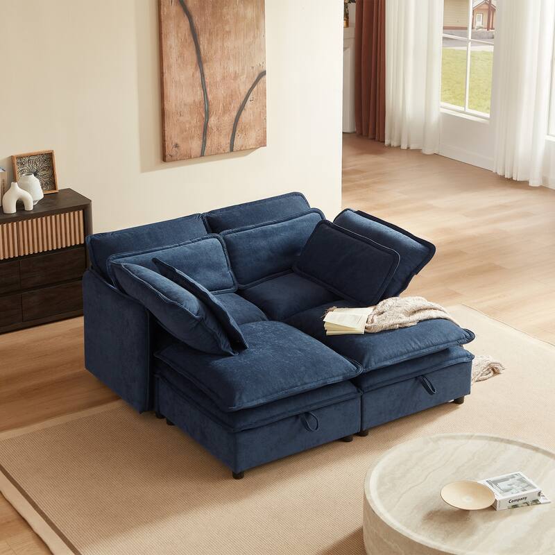 4-Seater Comfy Cloud Couches Double-Layer Cushion Recliner Sofa