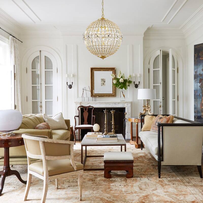 Luxe Bloom Beaded Round Sphere Crystal Pendant Entry Chandelier 18in