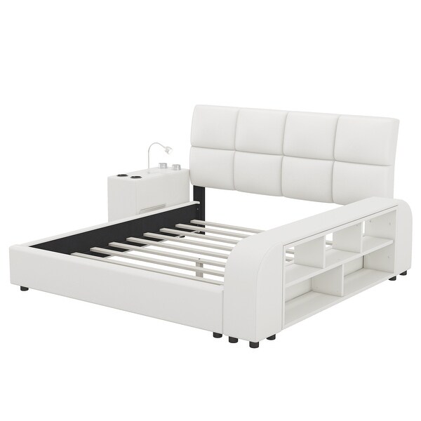 Queen Bed with Nightstand (2 Cup Holders, 2 Speakers, Charging