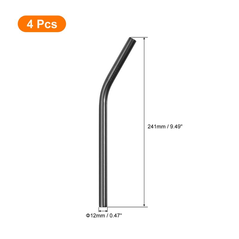 4Pcs Reusable Metal Straws, 9.5" Stainless Steel Bent Drinking Straw - Black