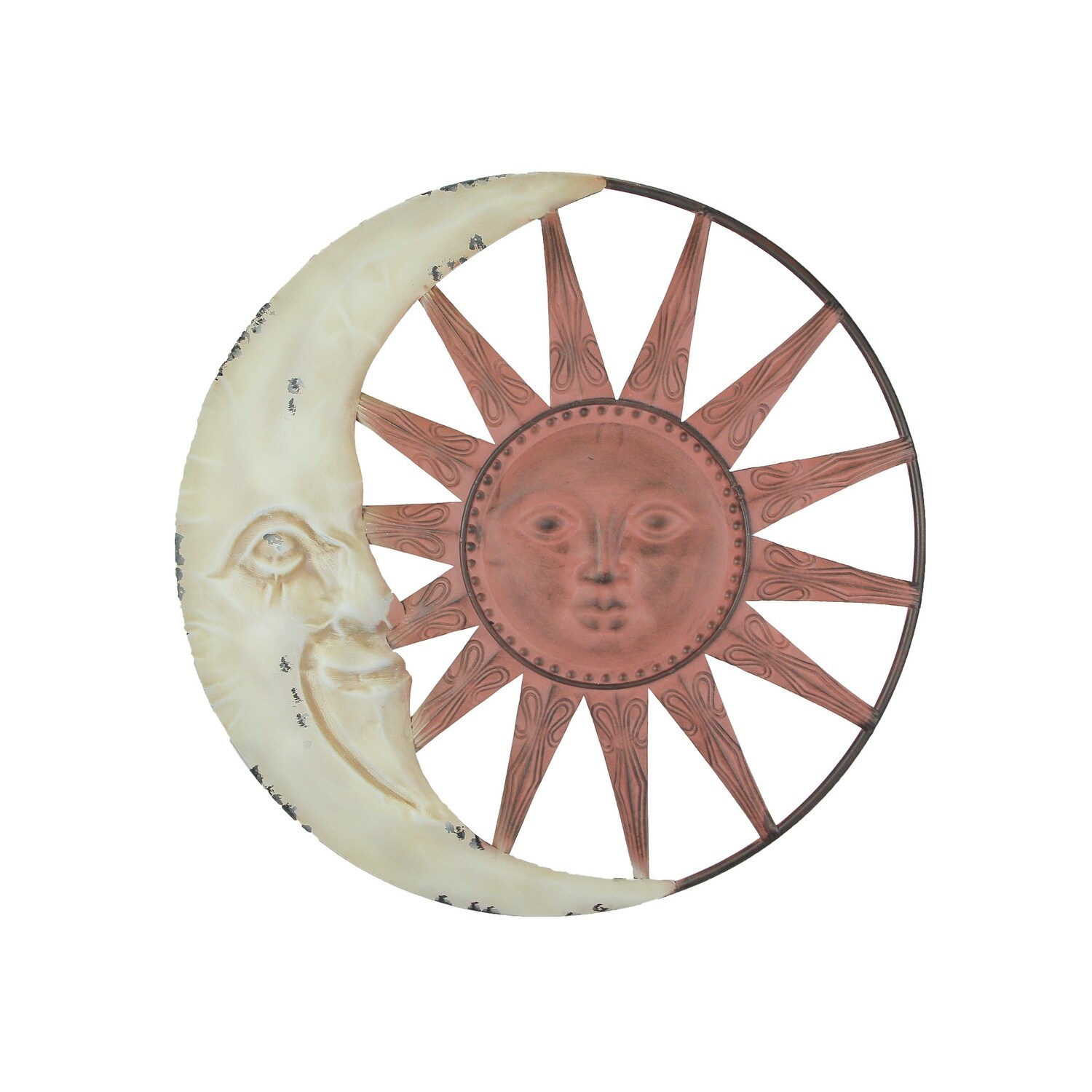 Distressed Tuscan Enamel Finish Metal Celestial Sun And Moon Indoor Outdoor Wall Art Overstock 31928918