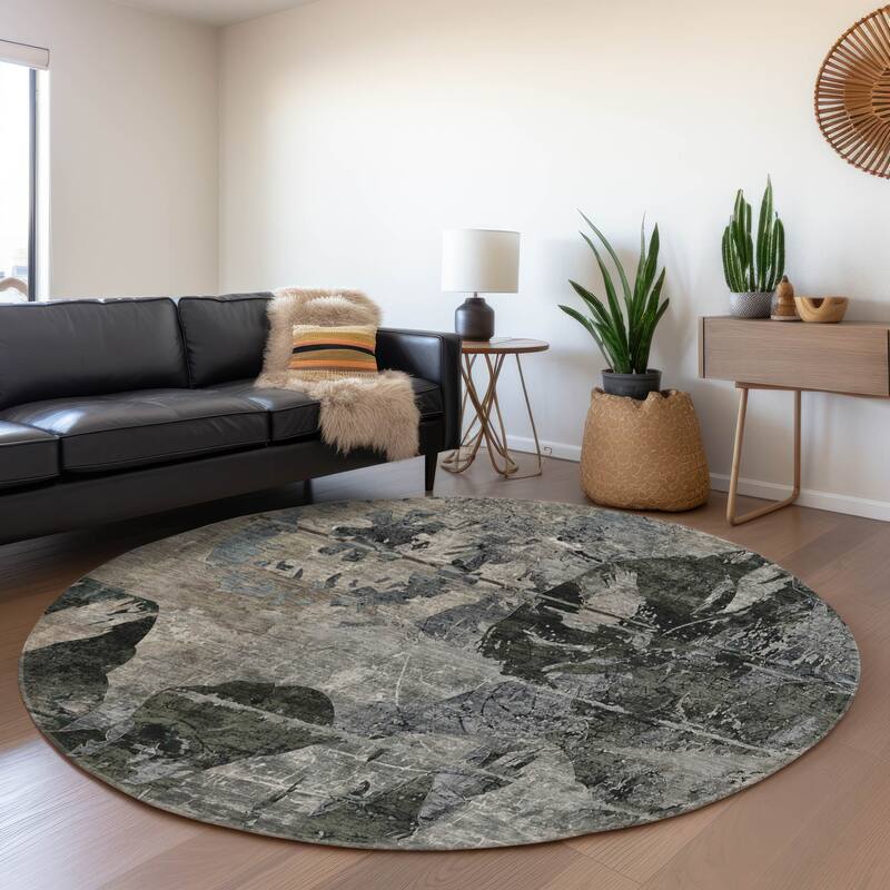 Premium Washable Super Soft Solid Abstract Mayfield Rug - Gray - 8' x 8' - Round