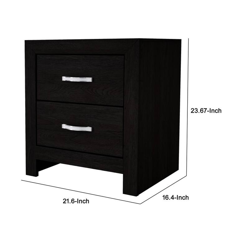Black/Chrome 2 Drawer 21.6 in. W Nightstand with Sturdy Hardware and Ample Storage