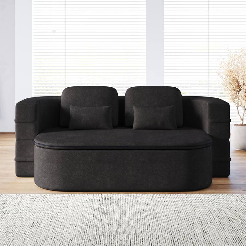 GDFStudio - Willoughby Chenille Foldable Sleeper Sofa Bed with Multi Functional Blanket