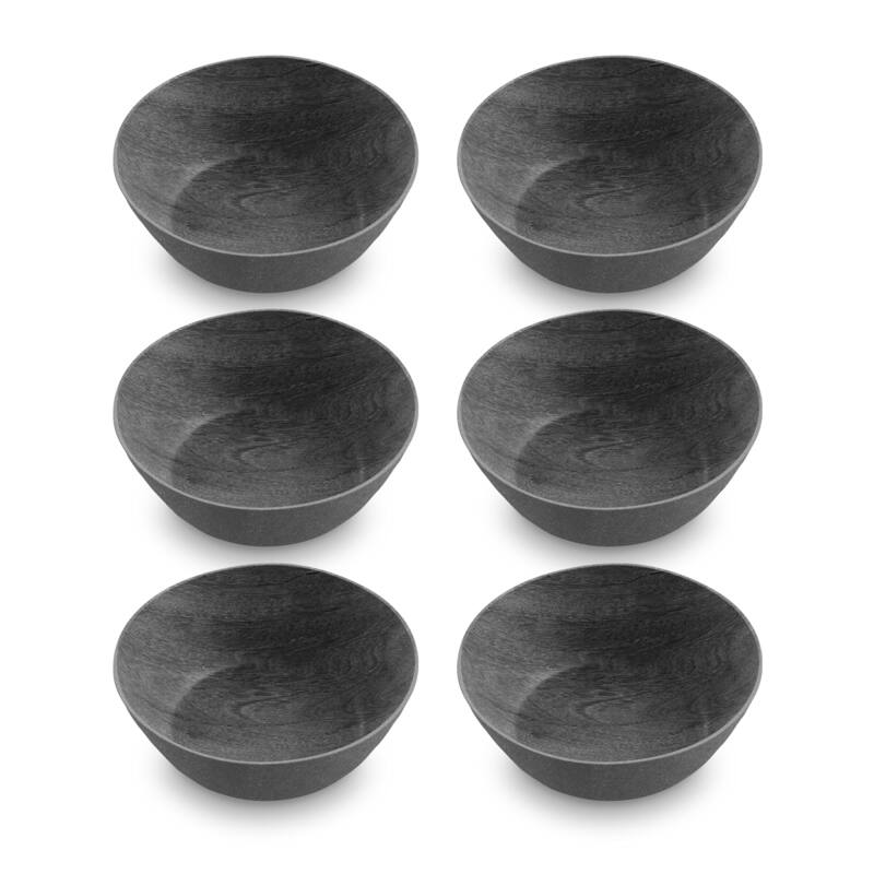 Abode Homewares Faux Real Blackened Planta Wood-look Low Bowl - Black - 7.4" - Set of 6 - 6 Piece