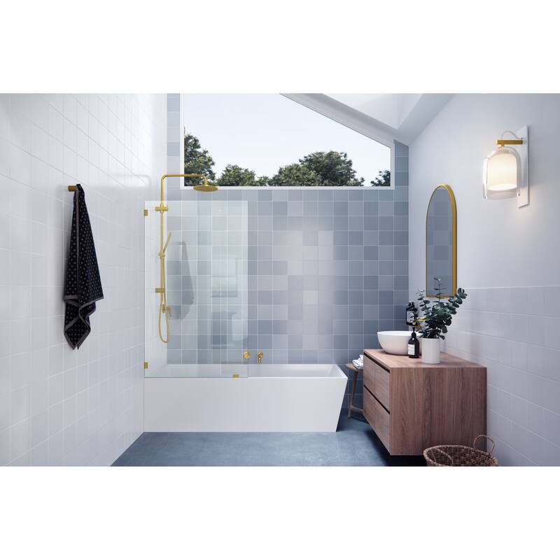 Glass Warehouse 58.25" x 32.5" Frameless Shower Bath Fixed Panel