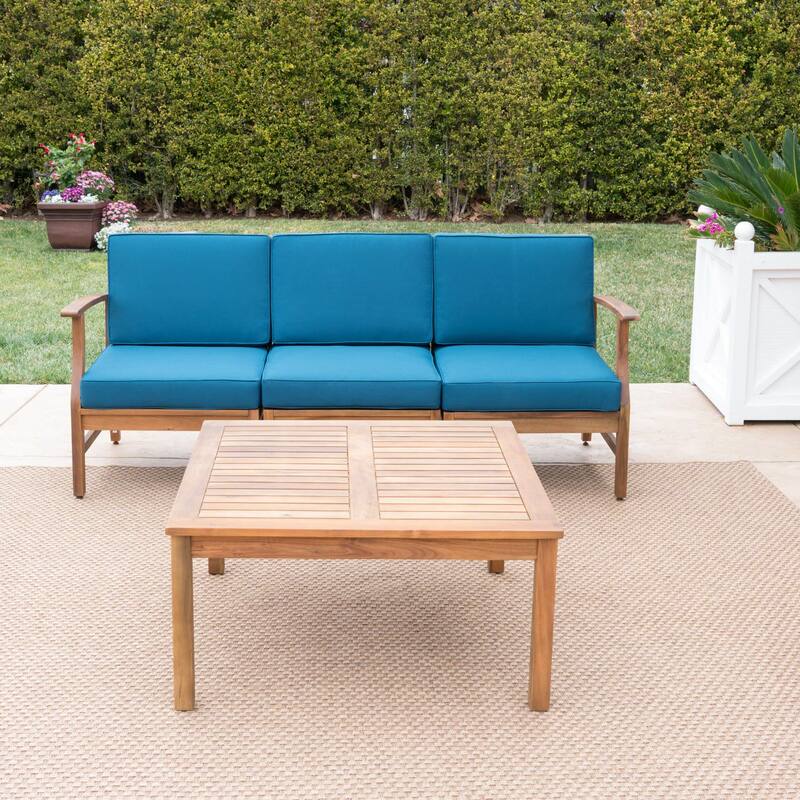 Perla Outdoor Acacia 4-pc. Cushioned Sofa and Table Set by Christopher Knight Home