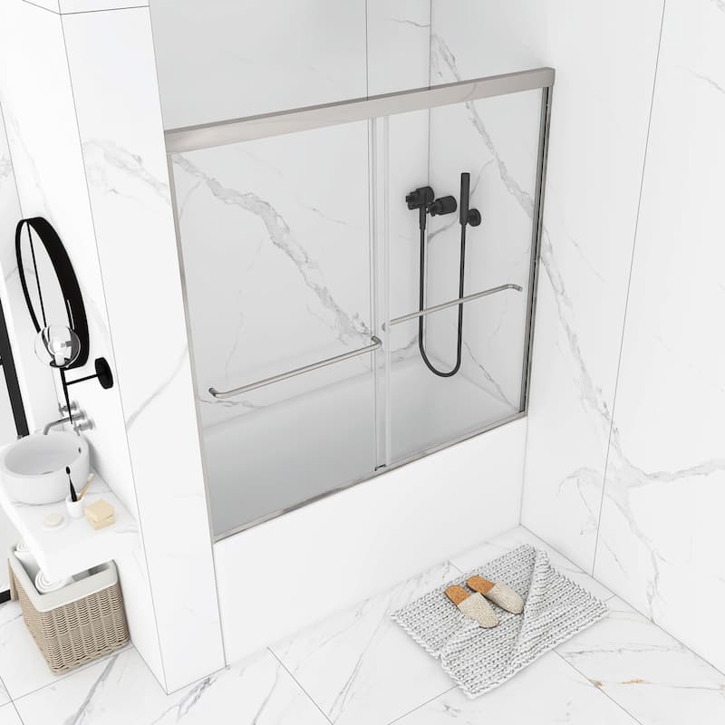 60'' x 58'' Double Sliding Tub Door in Chrome with Clear Tempered Glass