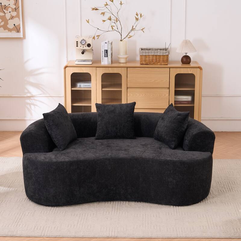 GDFStudio - Crescent-Shaped 67" Chenille Sofa with Self-Inflating Foam and Modular Design - Black