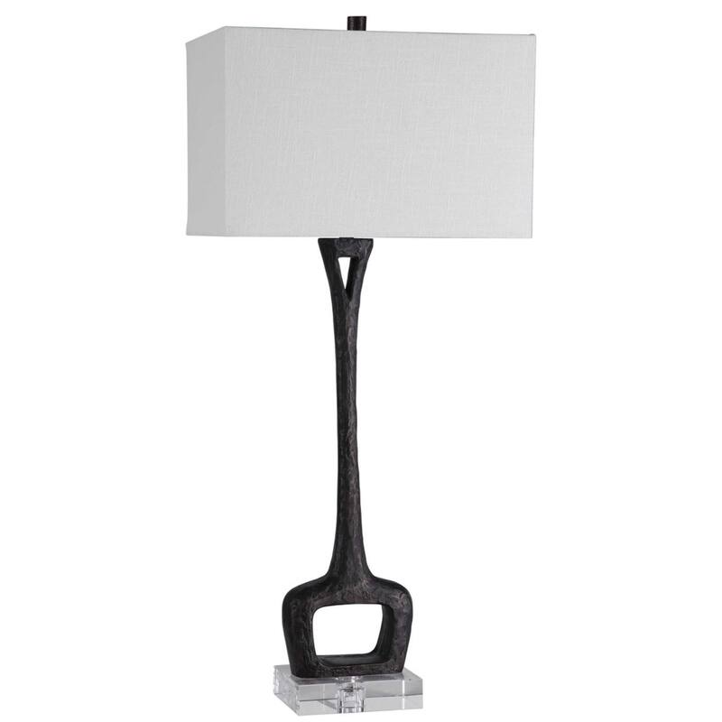 Crystal Foot Table Lamp with White Rectangular Shade - 35.75" - Black and White