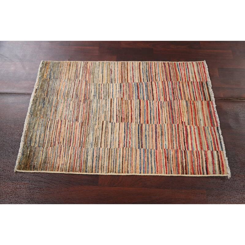 Striped Gabbeh Kashkoli Contemporary Area Rug Hand-knotted Wool Carpet - 2'8" x 3'11"