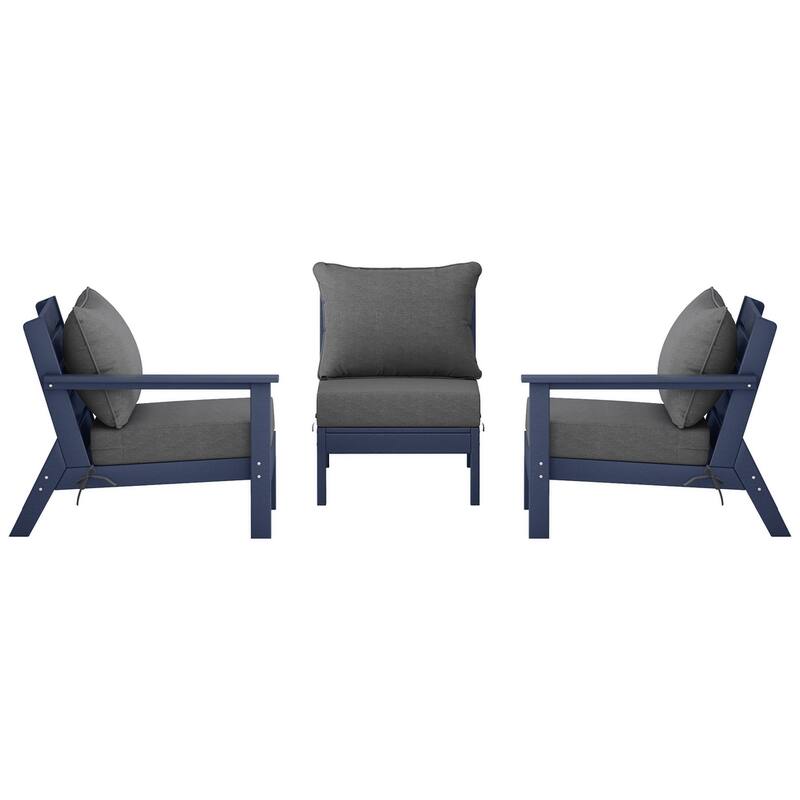 Polytrends Birchwood All Weather HDPE Outdoor Patio Deep Seating Navy Blue Sofa With Cushions (3-Piece)