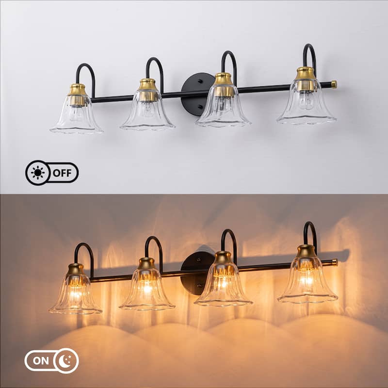 Modern Industrial 3/4-Light Bathroom Vanity Light with Clear Glass Shades