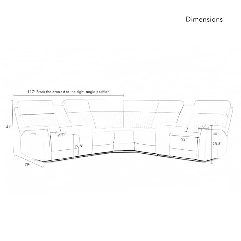 Genuine Leather Power Recliner Sectional Sofa with Ajustable Headrest, Power Lumbar, USB&USB-C Port