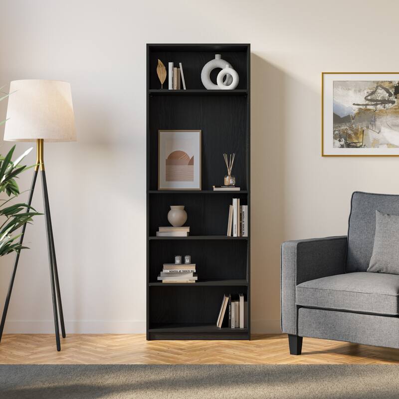 Dante 5-Tier Adjustable Bookshelf - Black