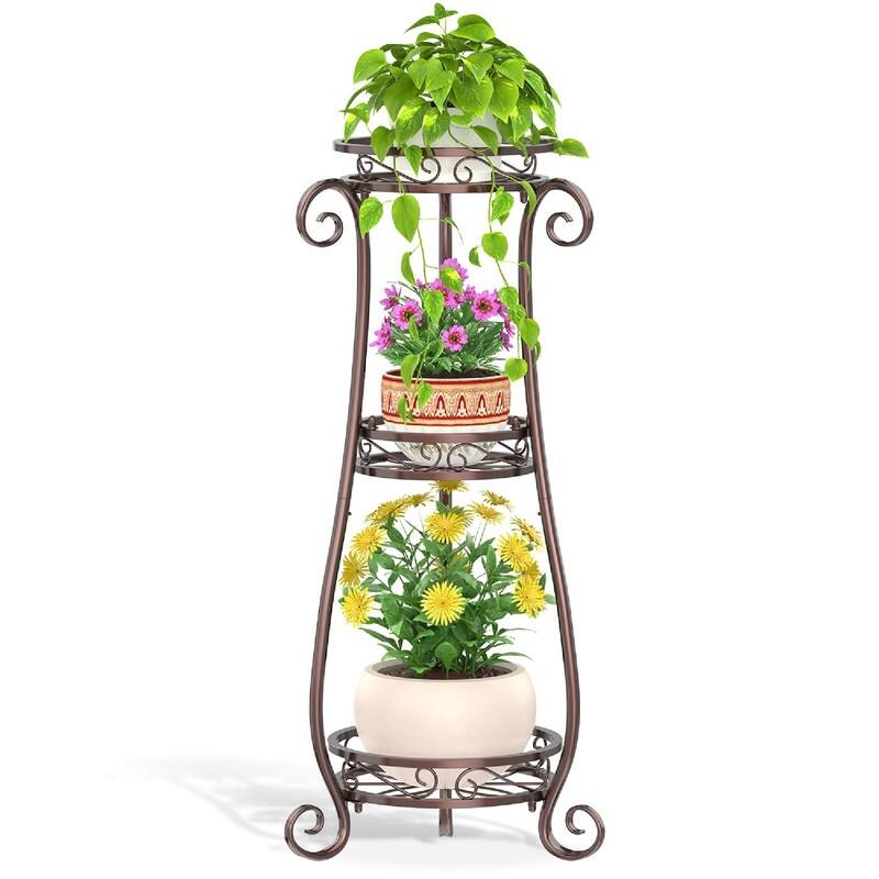 3 Tier Black Metal Plant Stand - 14"D x 14"W x 34"H - Bronze
