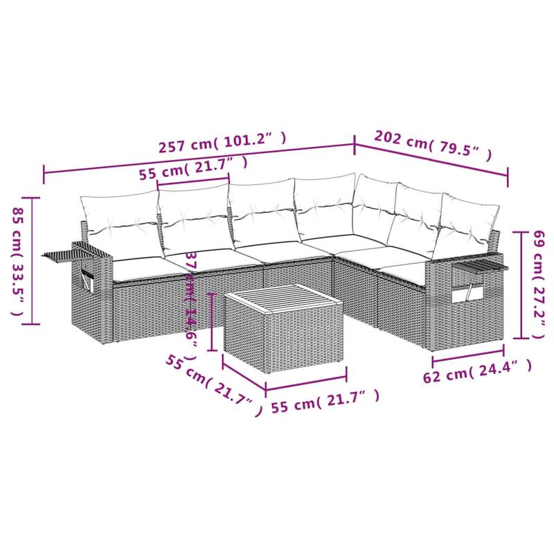 vidaXL Garden Sofa Set PE rattan Large Adjustable Armrests