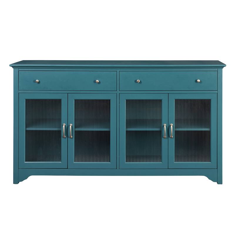 66Inch Teal Blue TV Console & Buffet Glass Doors