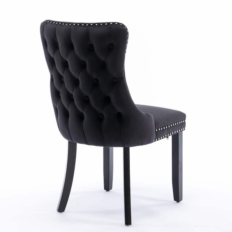 Upholstered Wing-Back Dining Chair with Backstitching Nailhead Trim and Solid Wood Legs,Set of 2