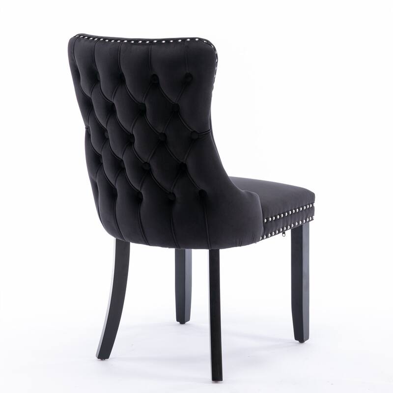 Velvet Wingback Chair Accent Chair with Nailhead Trim, Minimalist Dining Chair Black Reception Chair Side Chair