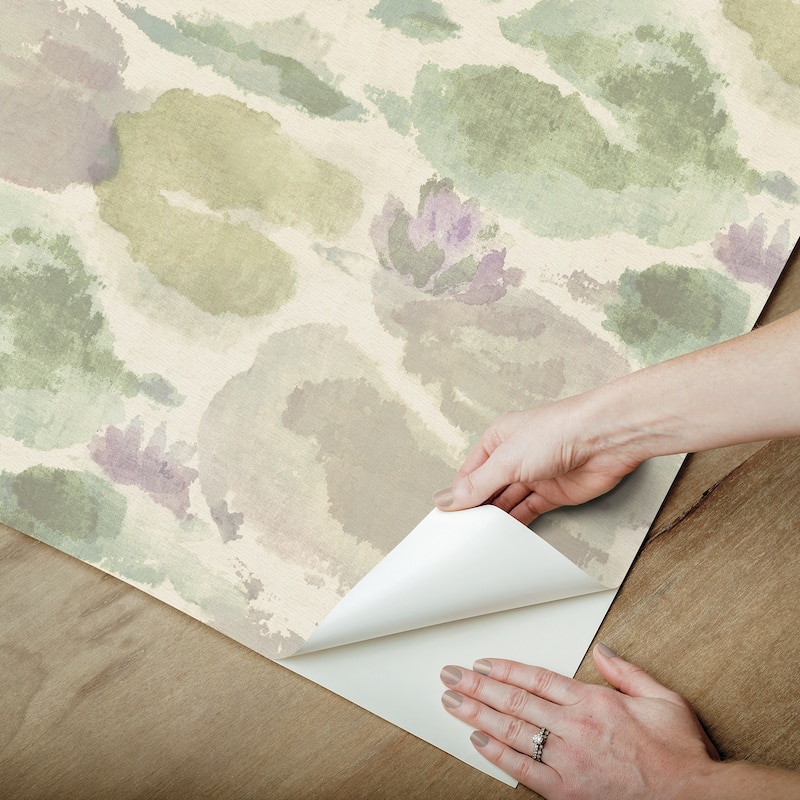 NuWallpaper Water Lily Lavender and Green Peel and Stick Wallpaper
