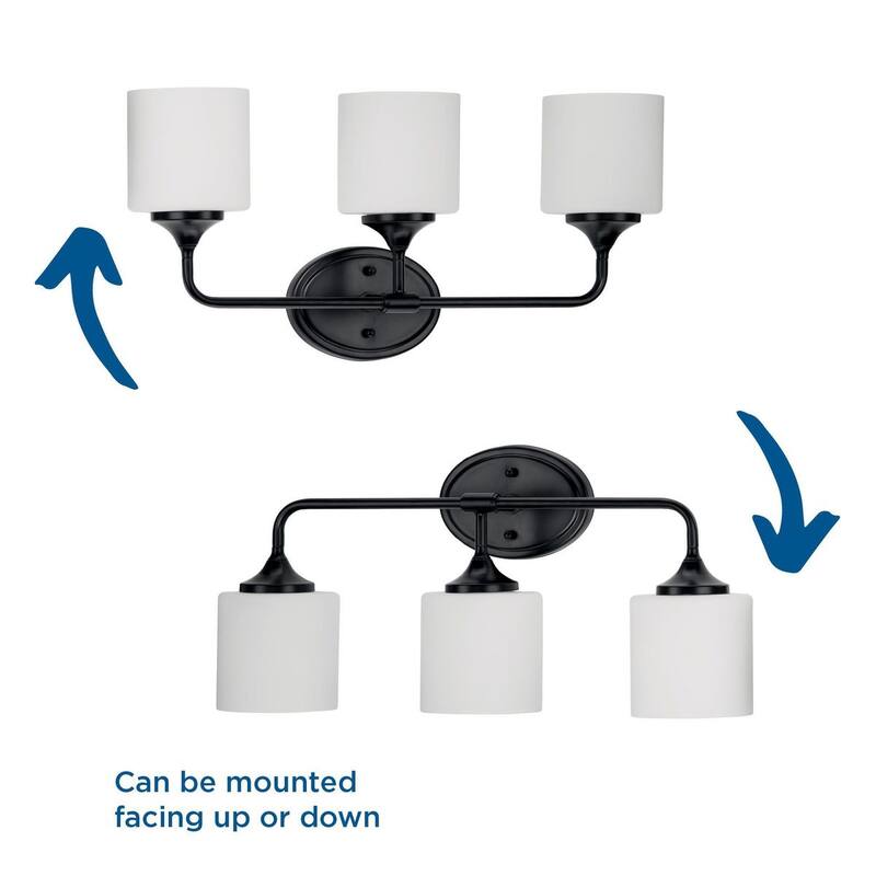 Lynzie Collection Three-Light Matte Black Etched Opal Glass Modern Bath Vanity Light - 23.875 in x 5.625 in x 11.125 in