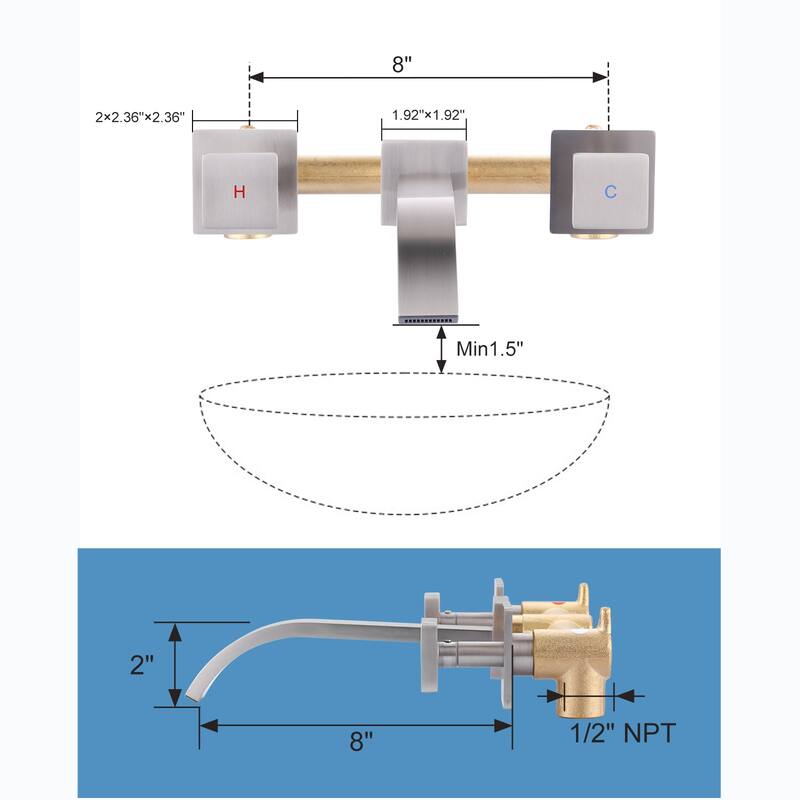 WOWOW Double Handle Wall Mounted Waterfall Bathroom Faucet