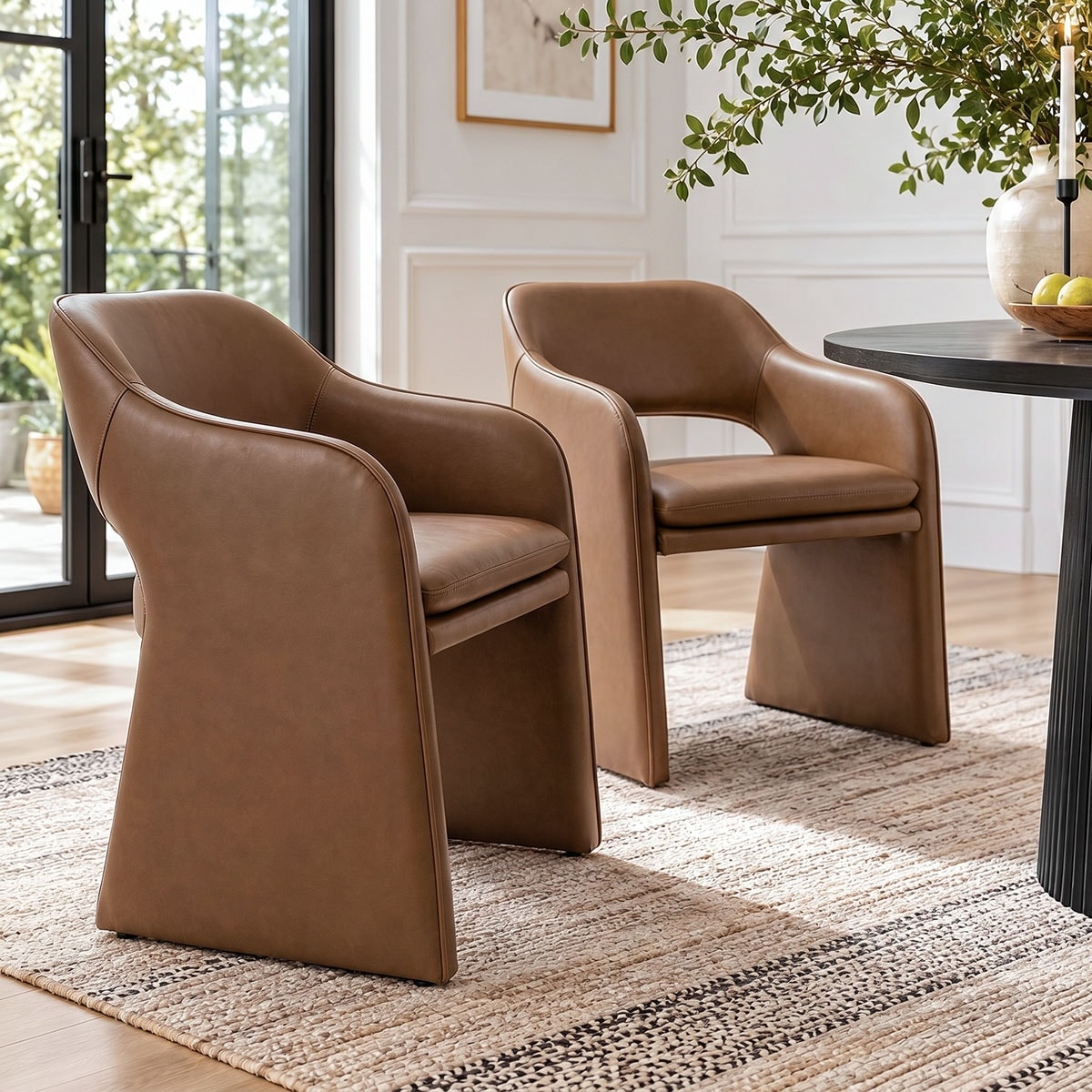 19" Seat Height Faux Leather Upholstered Dining Armchair (Set of 2)