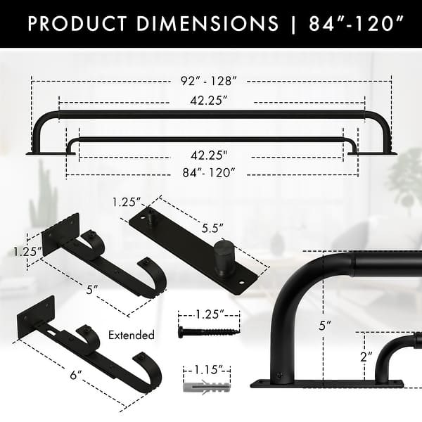 dimension image slide 18 of 21, Meriville Double Wrap Around Blackout Curtain Rod Set - 1-inch Diameter Front Rod and 5/8-inch Diameter Back Rod
