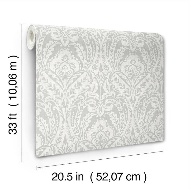 A-Street Prints Berkshire Grey Damask Wallpaper