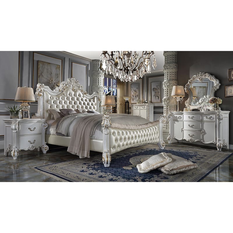 Casada Beige and Antique Pearl Panel Bed with Nailhead Trim