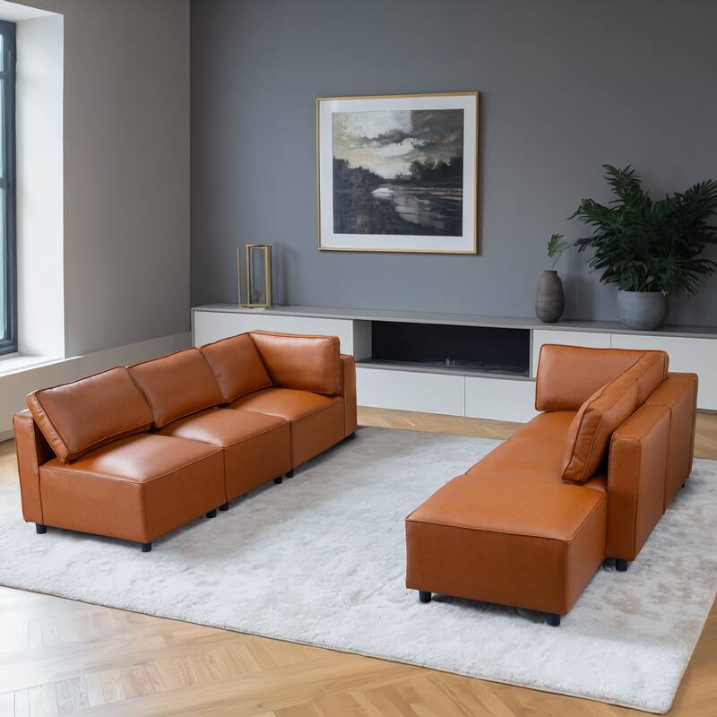 Magnus Mid-Century Modern Modular Sectional Leather Sofa