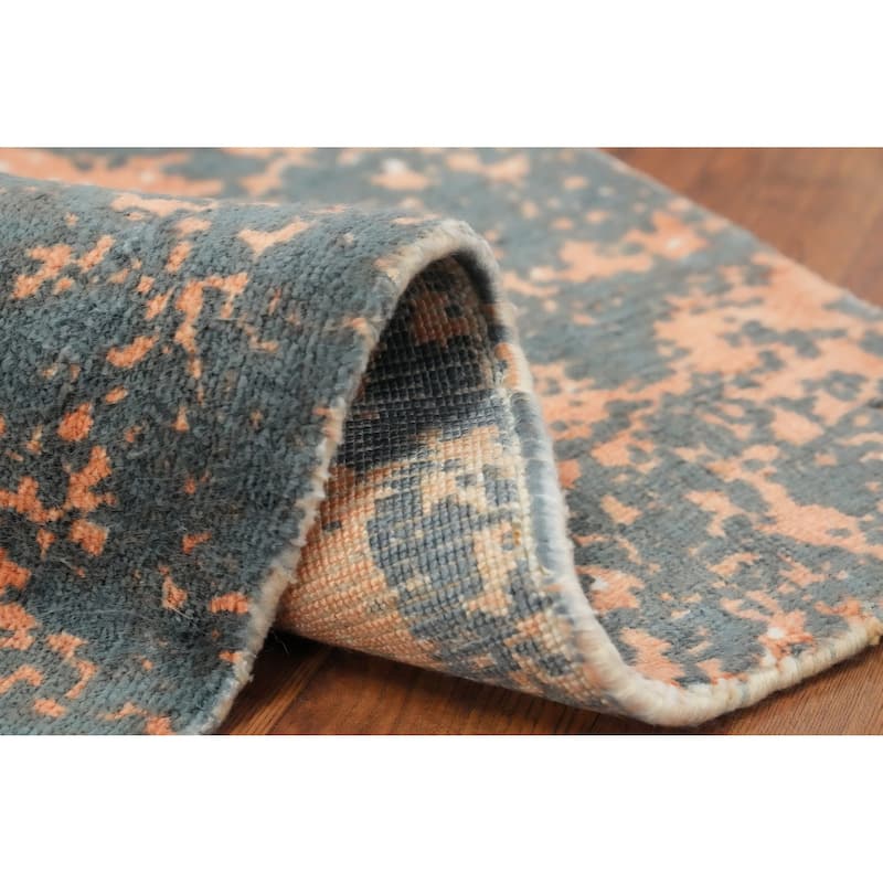 Hand Knotted Oriental Viscose Silk Carpet Modern Abstract Oranges & Rust Abstract Area Rug - 4' 0'' X 2' 0''