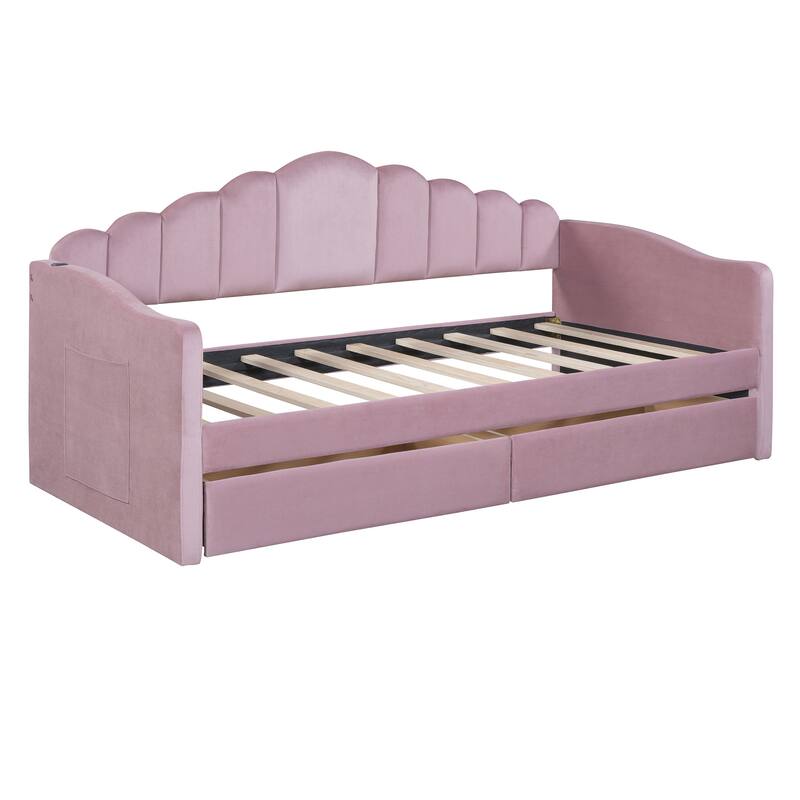 Elegant Twin Velvet Daybed with USB Ports and Storage Drawers - Perfect for Guest Rooms or Living Spaces