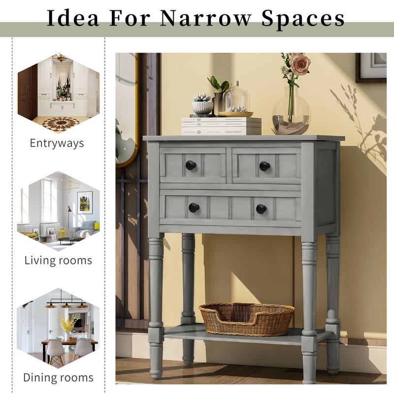 Narrow Console Table Slim Sofa Table with 3 Drawers and Bottom Shelf