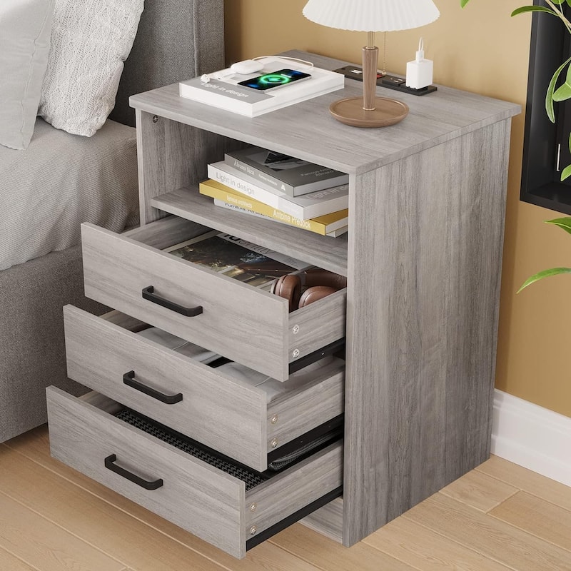 Bedroom Nightstand 3 Drawers with USB Port End Table Side Table