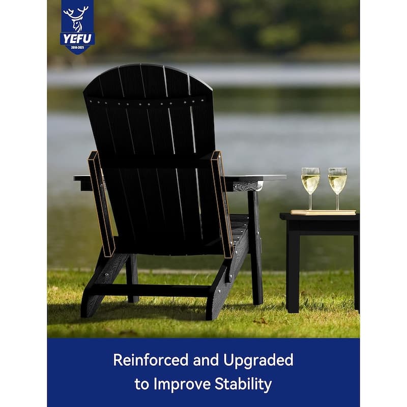 WINSOON All Weather HIPS Folding Adirondack Chair with Ottoman, 5-Gear Adjustable Backrest and Retractable Ottoman Set of 4