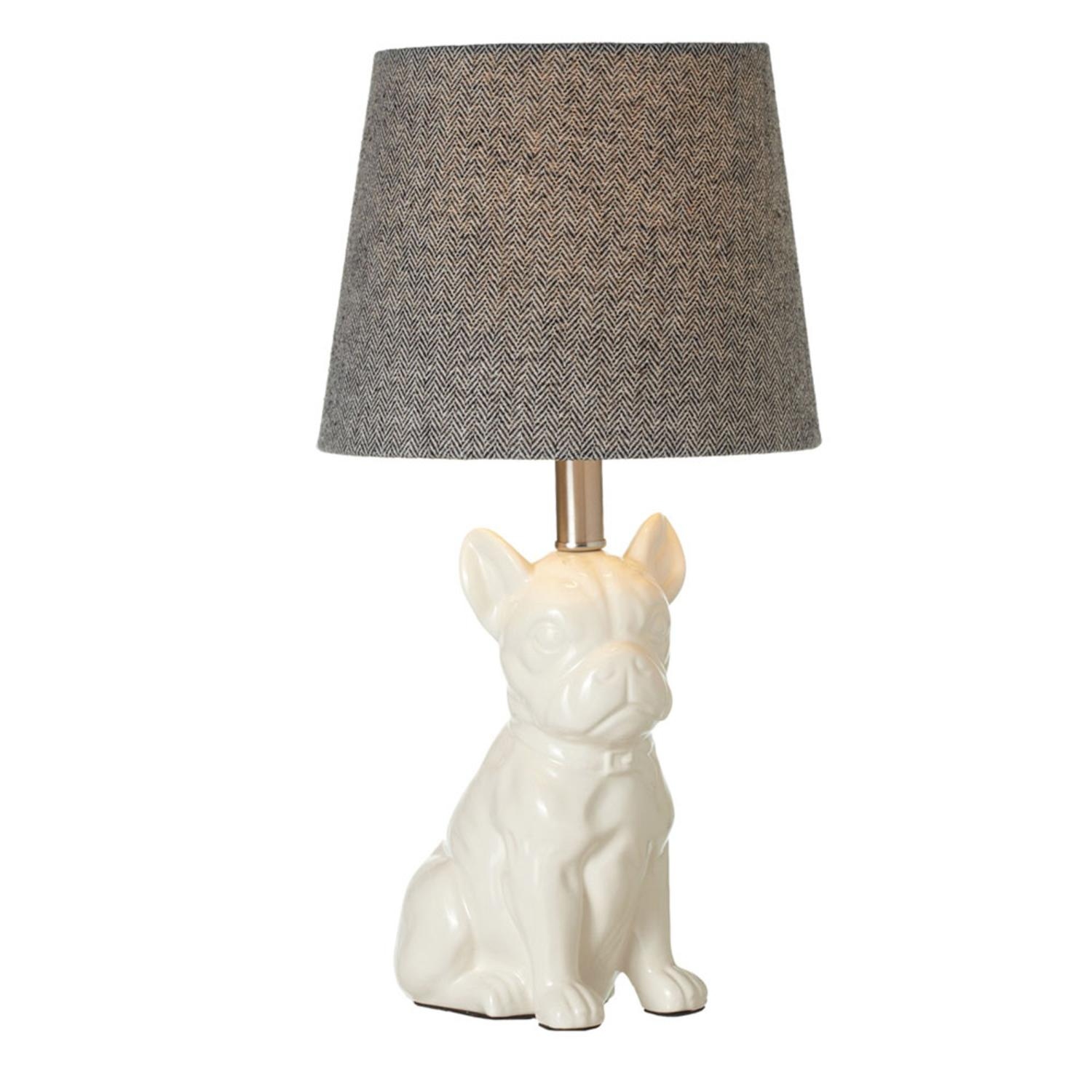 Set of 2 White and Black Pug Base Table Lamps with Herringbone Shade 18.5 Bed Bath Beyond 21112529