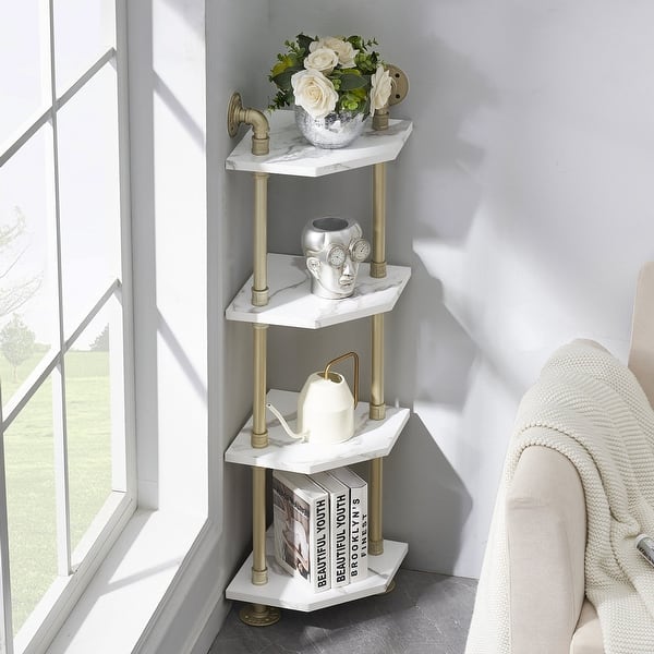slide 2 of 20, ivinta Corner Bookshelf with Storage, Wall Mount Pipe Open Shelves for Corner