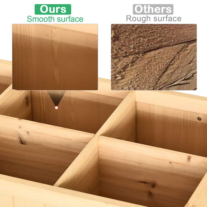 Raised Garden Bed with 8 Pockets and Shelf, Wooden Elevated Box with Legs to Grow Herbs, Vegetables, and Flowers, Natural