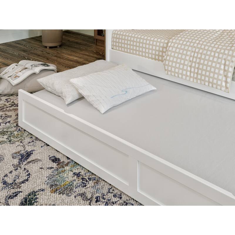 Twin Daybed with Trundle - Nordic Wood Daybed, Sturdy & Durable - White Finish, Space Saving Furniture