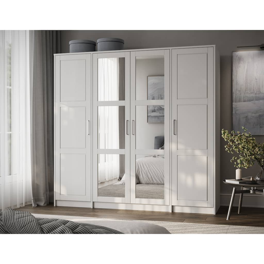 Palace Imports 100% Solid Wood Urban 4-door Wardrobe with Solid and Mirrored Doors