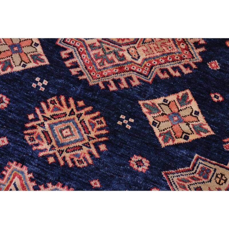 Caucasian Super Kazak Calliope Blue/Gold Hand Knotted Wool Rug - 4'1'' x 5'9''