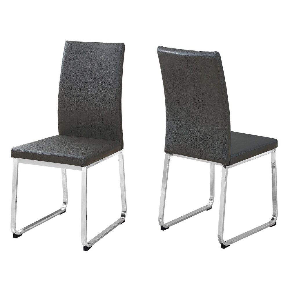 Overstock Set of 2 Gray and Silver Contemporary Upholstered Dining Chairs 38 inch (Grey)