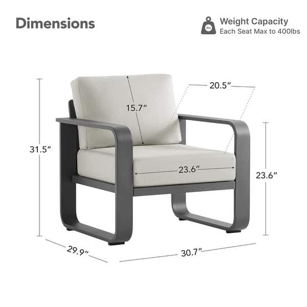 dimension image slide 5 of 16, Spruce & Spring Outdoor Patio Furniture Set Aluminum Sofa Accent Chair