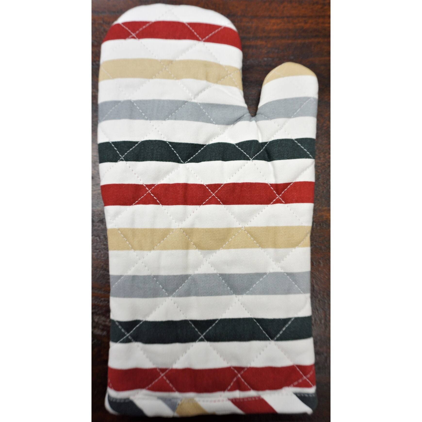Home & Manor Kitchen Chef RedGreen&Gray Stripe Oven Mitt Bed Bath