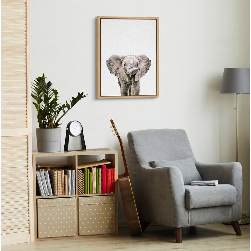 Kate and Laurel Sylvie Baby Elephant Color Framed Canvas by Simon Te