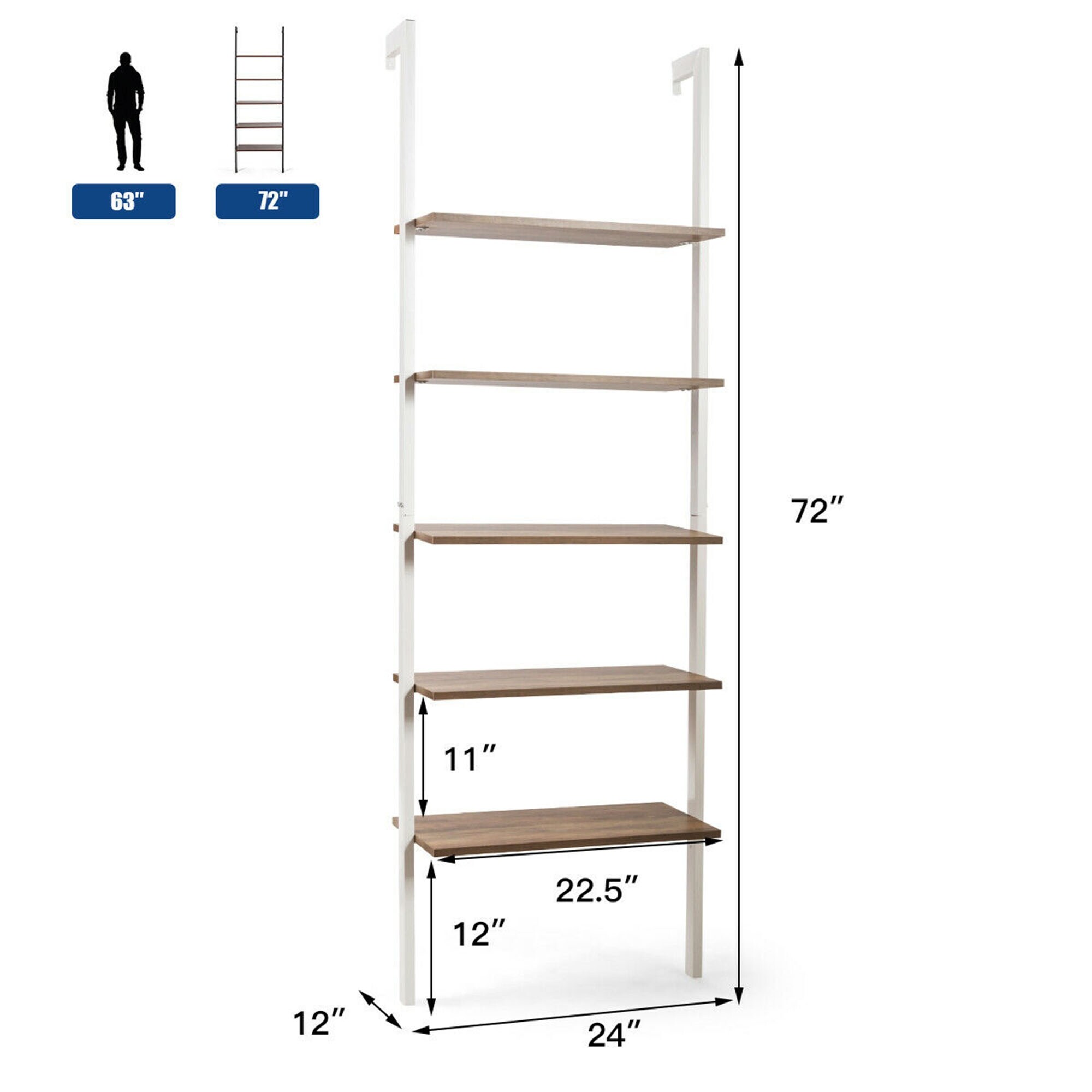Gymax 5 Tier Ladder Shelf Wood Wall Mounted Display Bookshelf Metal See Details Overstock 31819004
